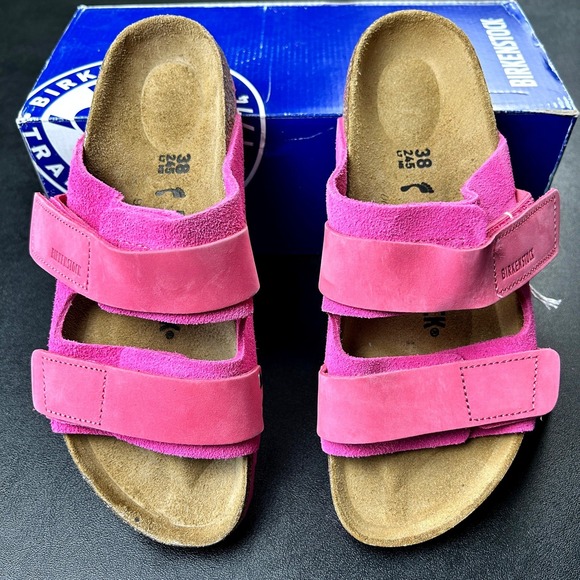 Birkenstock Uji Nubuck-Suede Leather Womens Sandals Size 7 Fuchsia Tulip NEW - Picture 3 of 7
